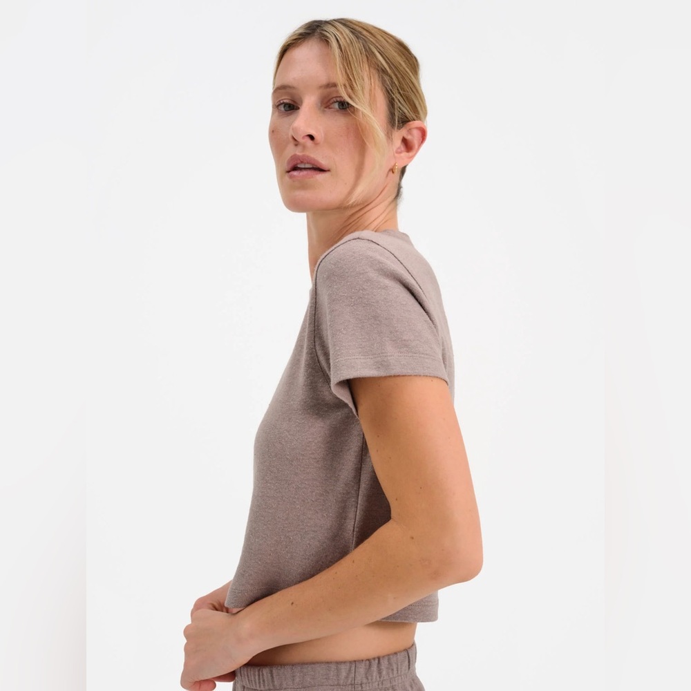 MATE the Label Taupe Crop Short Sleeve Top